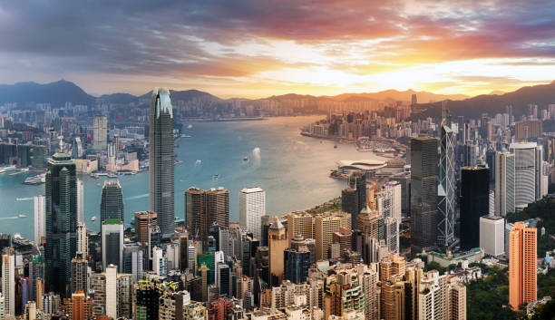 istock Hong Kong panorama - dramatic sunrise from Victoria peak 1268403892