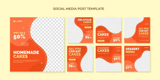 Vector illustration of Homemade cakes social media post template for cake shop