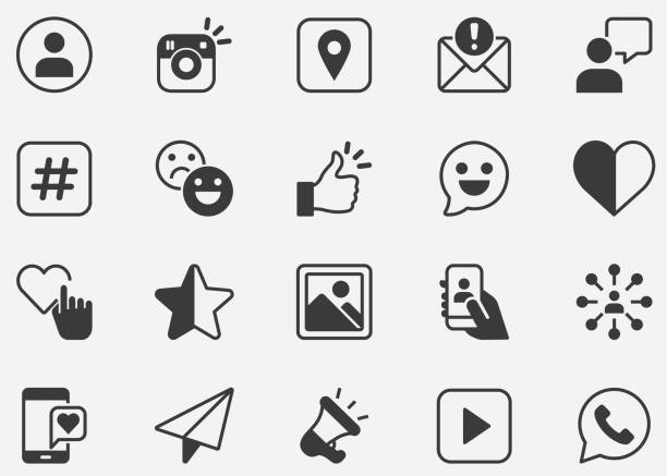 Social Media Line Icons. Editable Stroke.Mobile and Web. Contains such icons as Like Button, Thumb Up, Selfie, Photography, Speaker, Advertising, Online Messaging.Pixel Perfect Icons Social Media Line Icons. Editable Stroke.Mobile and Web. Contains such icons as Like Button, Thumb Up, Selfie, Photography, Speaker, Advertising, Online Messaging.Pixel Perfect Icons social media icons stock illustrations