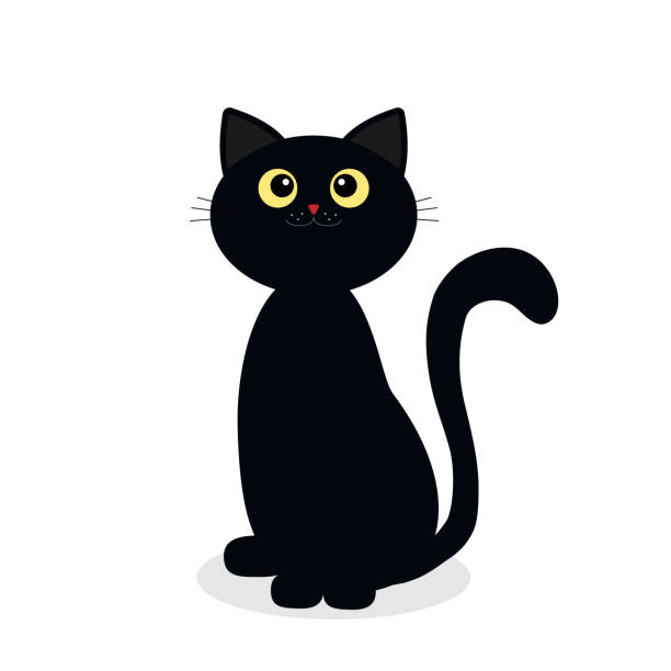 illustrazioni stock, clip art, cartoni animati e icone di tendenza di gatto nero per halloween isolato su sfondo bianco, illustrazione vettoriale, clipart, design, decorazione - sideburn