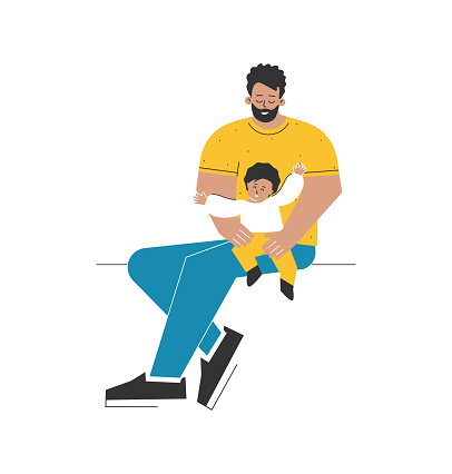 Vector Isolated Flat Illustration Cartoon Latin Man Sits Holding Happy Baby  On His Lap Dad And His Cute Child Are Smiling Young Adult Parent Love To  Play Spend Time With Infant Fathers
