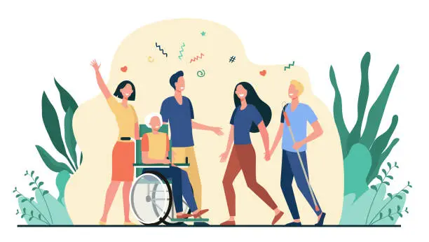 Vector illustration of Disabled people help and diversity