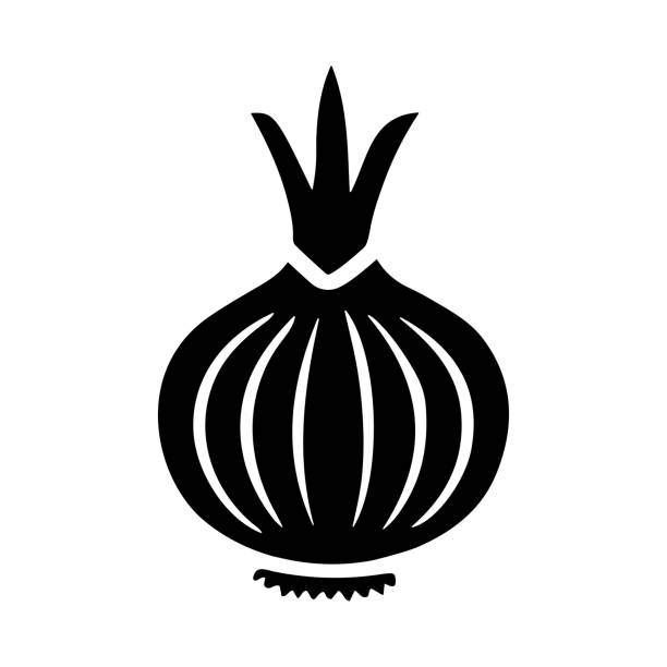 значок лука, черный векторный дизайн - onion stock illustrations