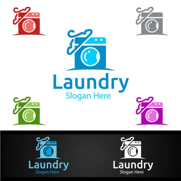 Vector illustration of Hangers Laundry Dry Cleaners Symbol with Clothes, Water and Washing Concept