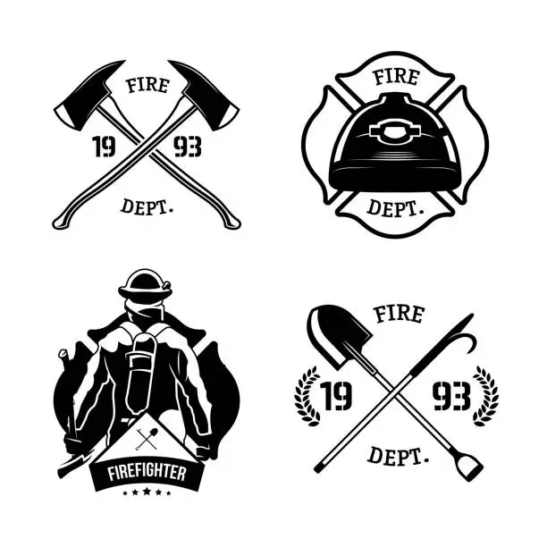 Vector illustration of Firefighters emblems set