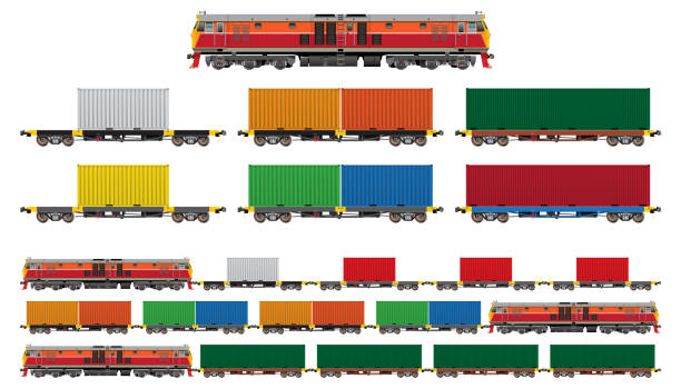 ilustrações, clipart, desenhos animados e ícones de definir trem 03 - freight train