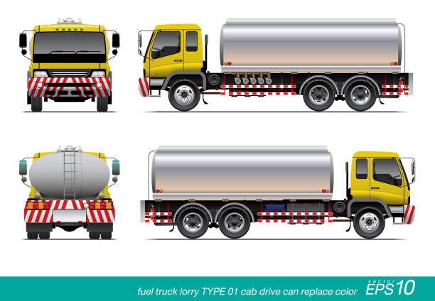 truck 07 VECTOR EPS10 - fuel truck template yellow head, tanker truck, isolate on white background, oil tanker stock illustrations