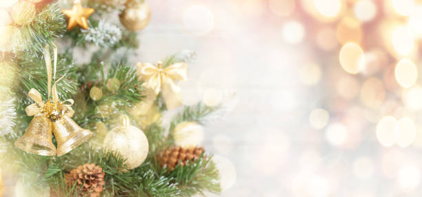 istock Christmas greeting card with decorated fir tree 1268417834