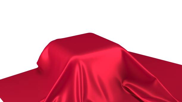 istock Empty Podium With red Silk Fabric - stand covered with red satin cloth isolated on white background golden 1268423048