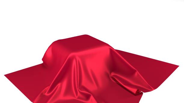 istock Empty Podium With red Silk Fabric - stand covered with red satin cloth isolated on white background golden 1268423050
