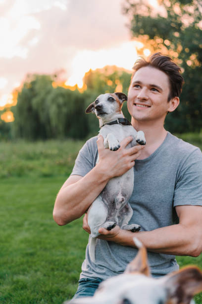 istock Man playing with senior Jack Russel terrier 1268423099
