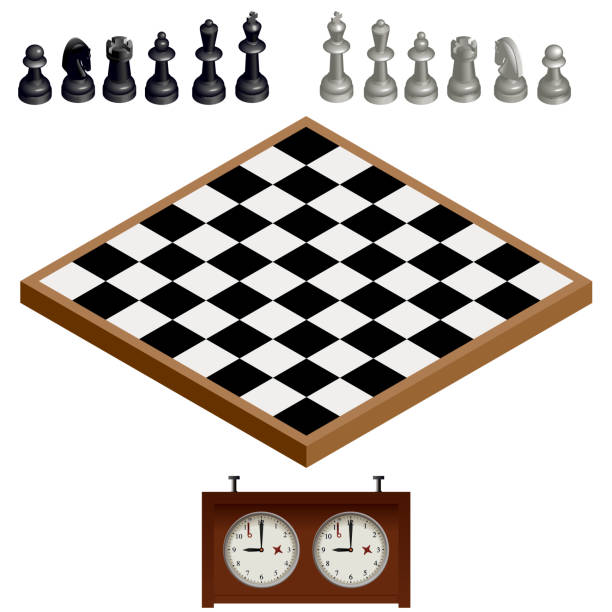 Isometric Chess Board Isometric Chess Board and Chronometer three dimensional chess stock illustrations