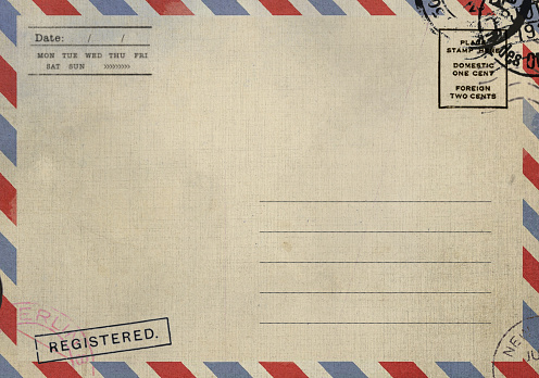 Backside of blank airmail postcard with dirty stain