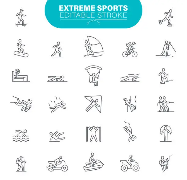 Vector illustration of Extreme Sport Icons Editable Stroke