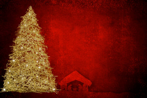 istock Christmas Nativity Scene and tree greetings cards, abstract freehand drawing of Nativity Scene and  Christmas tree 1268429046