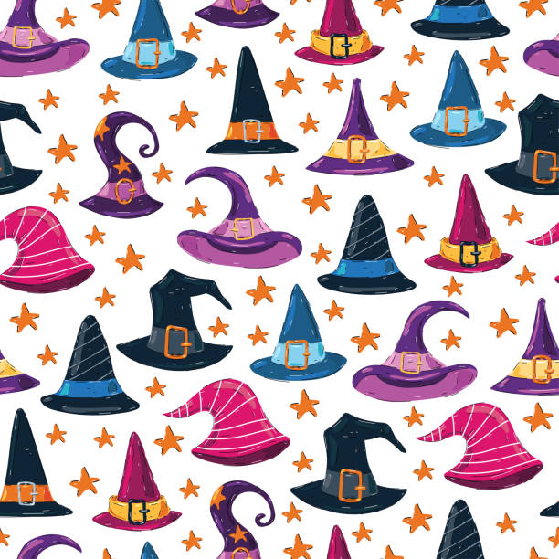Ilustración de Sombreros De Bruja Vector De Dibujos Animados Sin Costura Patrón En El Fondo Blanco Para Fondo De Pantalla Envoltura Embalaje Y El Telón De Fondo y más Vectores Libres de Ilustración de Sombreros De Bruja Vector De Dibujos Animados Sin Costura Patrón En El Fondo Blanco Para Fondo De Pantalla Envoltura Embalaje Y El Telón De Fondo y más Vectores Libres de