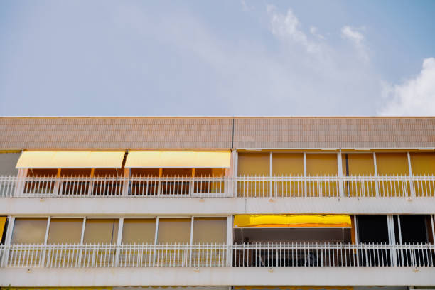 istock Apartment building pattern balconies near a beach 1268431152