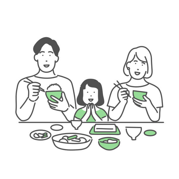 夕食を食べる家族 - 食事 イラスト点のイラスト素材／クリップアート素材／マンガ素材／アイコン素材