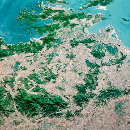 Relief map of United Kingdom. surrounding territory greyed out 3d illustration\nSource Map Data: tangrams.github.io/heightmapper/,\nSoftware Cinema 4d