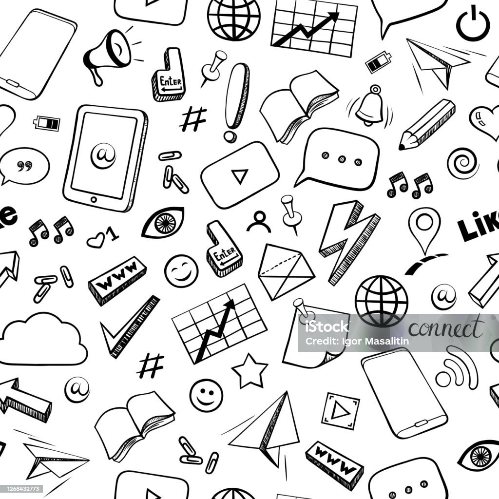 Social Media Seamless Pattern Stock Illustration - Download Image Now -  Drawing - Activity, Icon, Social Issues - iStock