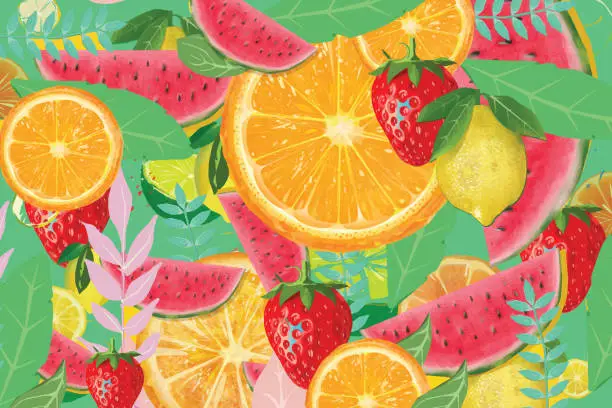 Vector illustration of Summer fruit composition