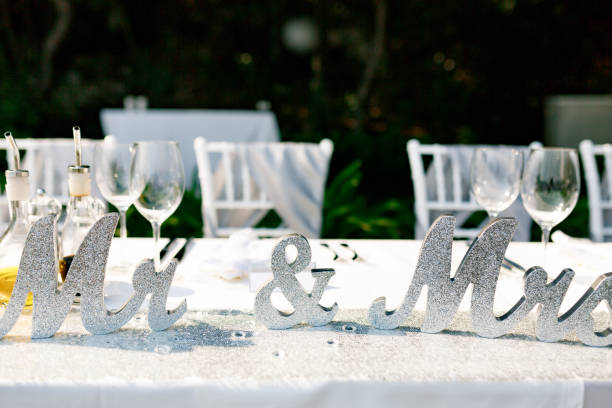 istock Wedding Table Decoration - Silver Glitter Letters Mr and Mrs 1268435656