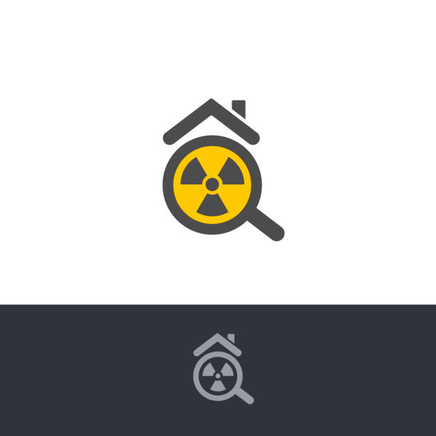 illustrazioni stock, clip art, cartoni animati e icone di tendenza di contaminazione velenosa isolata del radon, logo degli elementi chimici. edificio radioattivo, icona di cautela della casa. logotipo del test dell'inquinamento da radio. radiazione atomica, segno rn. allarme ambiente pericoloso. - plutonio