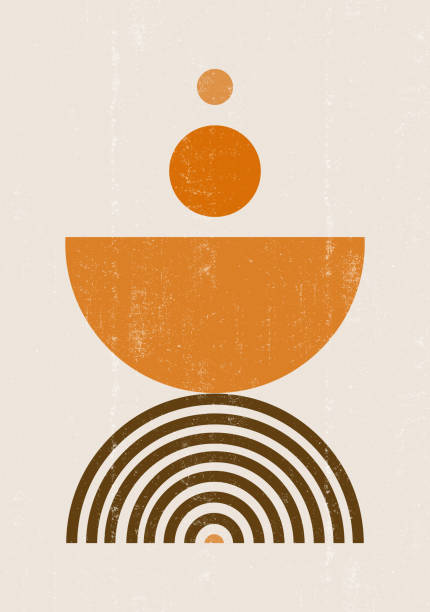 illustrations, cliparts, dessins animés et icônes de orange brûlé sun impression boho minimaliste art mur imprimé - marron couleur illustrations