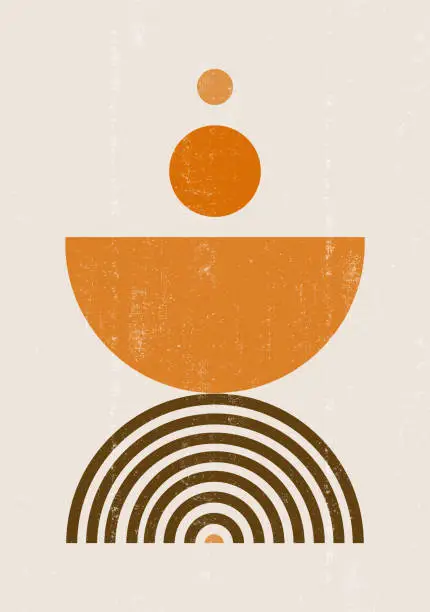 Vector illustration of Burnt orange Sun print boho minimalist printable wall art