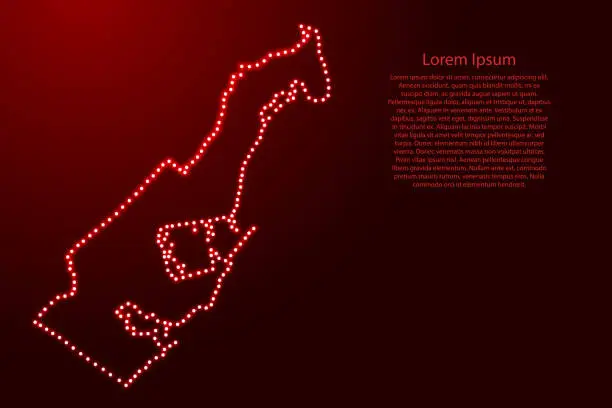 Vector illustration of Monaco map from luminous red star space points on the contour for banner, poster, greeting card. Vector illustration.