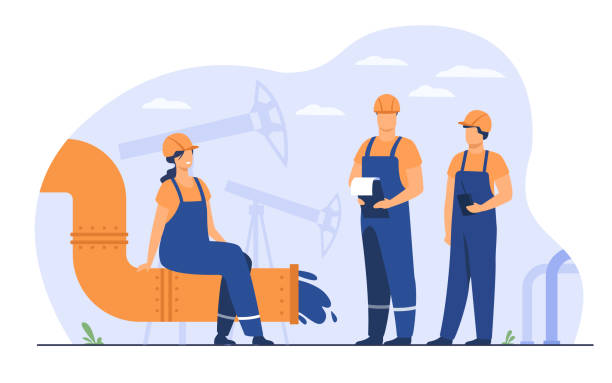 Oilmen And Engineers On Production Line Stock Illustration - Download Image  Now - Occupation, Gas, Gasoline - iStock