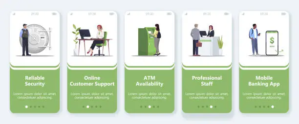 Vector illustration of Bank support service onboarding mobile app screen vector template