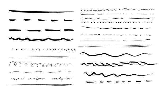 Hand drawn doodle lines. Set of artistic pencil brushes. Lines hand drawn vector set isolated on white background. Hand drawn doodle lines. Set of artistic pencil brushes. Lines hand drawn vector set isolated on white background. in a row single line symbol underline stock illustrations