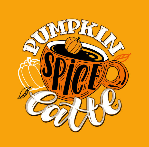 ilustrações de stock, clip art, desenhos animados e ícones de lettering label about autumn, pumpkin spice latte. coffee art banner. cozy autumn postcard. - latté pumpkin spice coffee