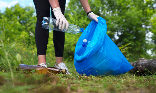 istock Volunteer collecting bottles in the forest. Environment pollution concept. 1268449551