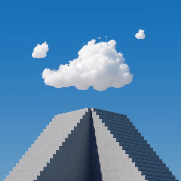 istock 3d render, white clouds above the concrete stairs on a sunny day. Motivation metaphor, surreal dream, challenge concept 1268450833