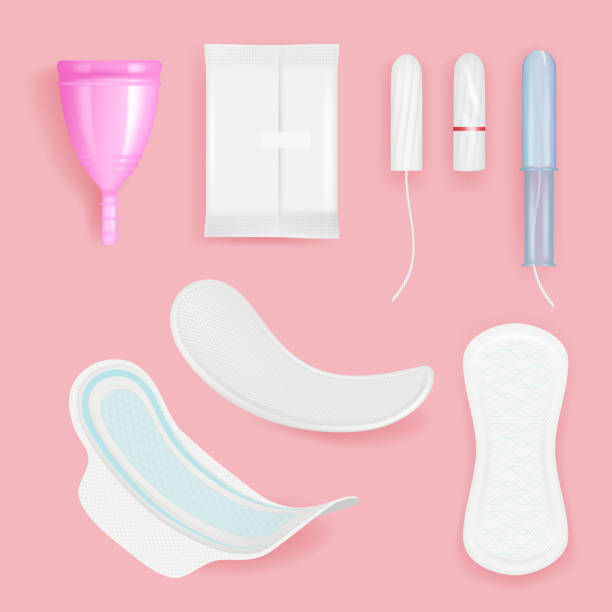 ilustrações, clipart, desenhos animados e ícones de tampão feminino. todos os dias absorvente almofada fresca macia para senhoras higiene higiene vetor ilustrações realistas - tampon