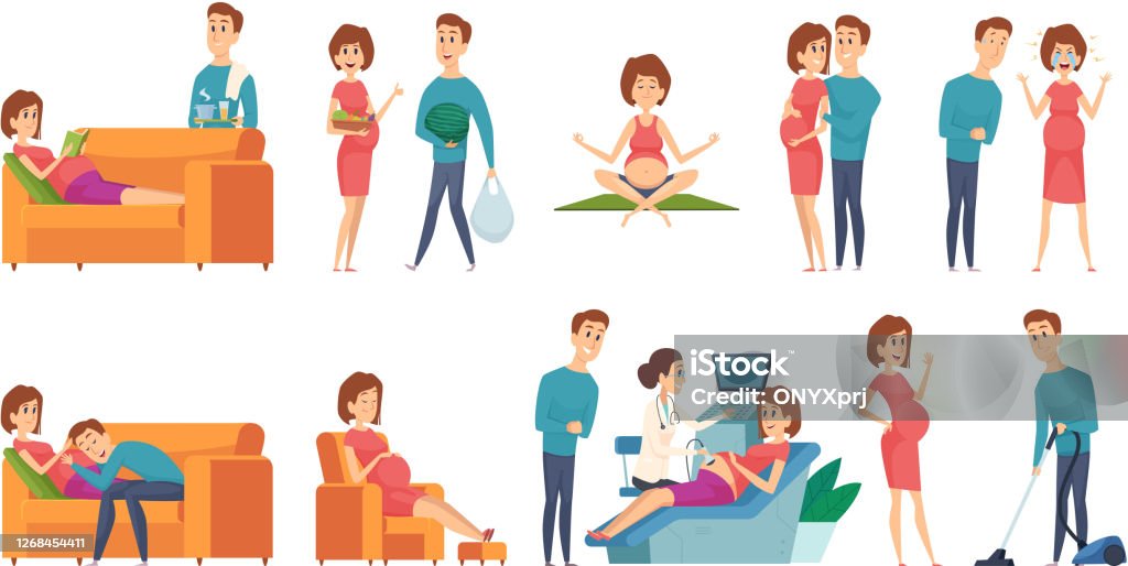 Pregnant Woman Family Couple Waiting Baby Husband Wife Daily Activities Vector Illustration Stock Illustration - Download Image Now - iStock Pregnant Woman Family Couple Waiting Baby Husband Wife Daily Activities Vector Illustration Stock Illustration - Download Image Now - iStock