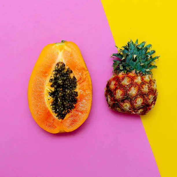 Photo of Tropical Fresh fruits. mix papaya pineapple.