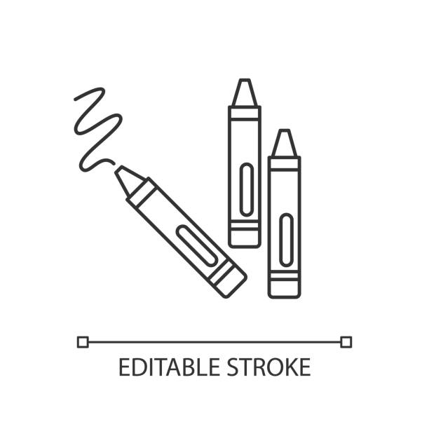 Crayons pixel perfect linear icon. Wax pencils for drawing. Color recognition. Thin line customizable illustration. Contour symbol. Vector isolated outline drawing. Editable stroke