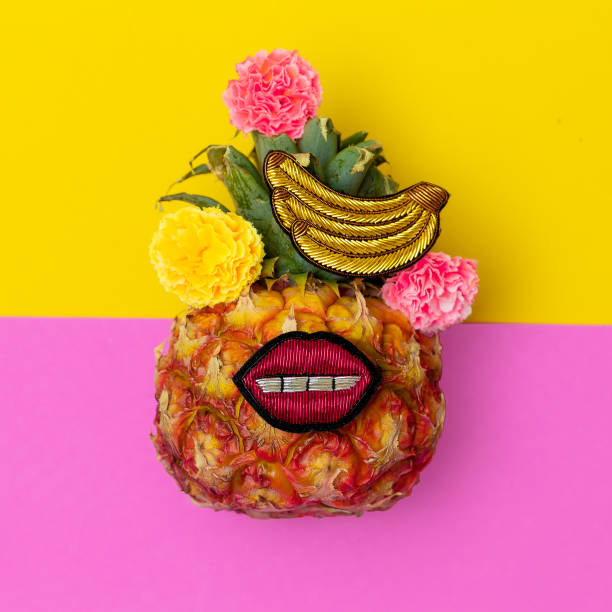 Tropical pineapple character. Minimal flat lay art