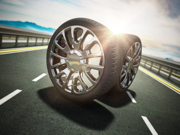 istock Pair of high performance tyres standing on the highway 1268465121