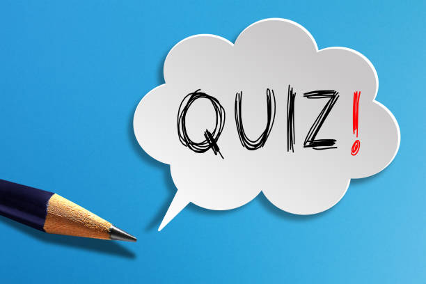 istock Quiz time concept, speech bubble with pencil on blue background 1268465425