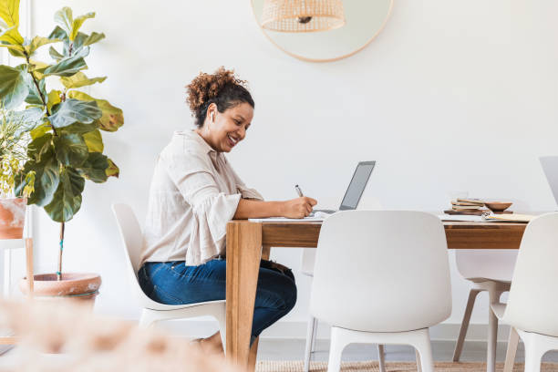 istock During coronavirus quarantine, woman enjoys working from home 1268467590