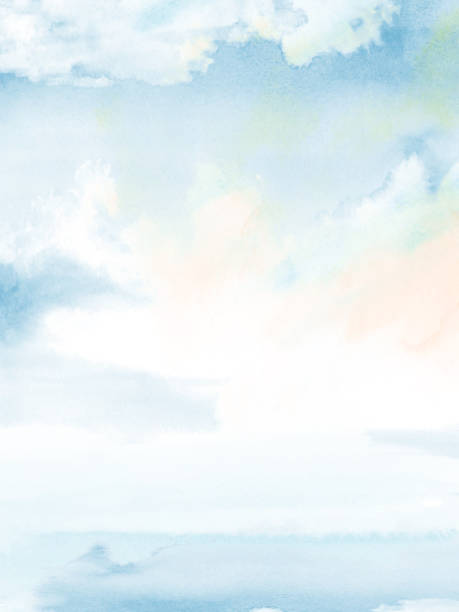 istock Blue sky cloudy and sea Abstract design watercolor nature background 1268469420