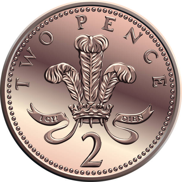 vector britische sgeld goldmünze 2 pence - prince of wales stock-grafiken, -clipart, -cartoons und -symbole