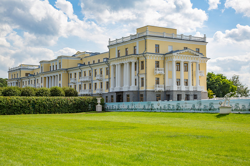 Krasnogorsk, Russia - August 23, 2020: Part of the architectural ensemble of the historical museum-estate Arkhangelskoye. Fine example of the 18th century architecture and park landscaping