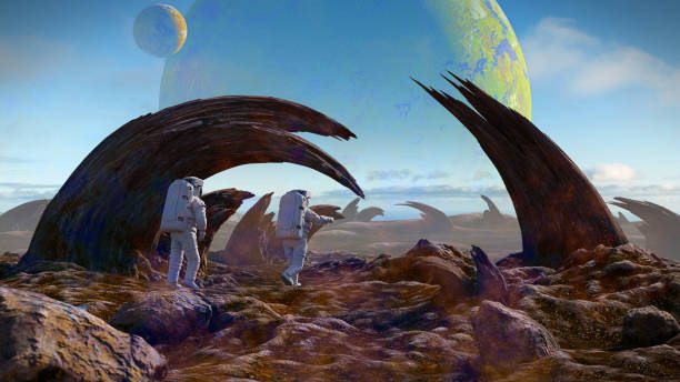 istock astronauts exploring alien planet landscape, strange rock formations on the surface of an exoplanet 1268473756