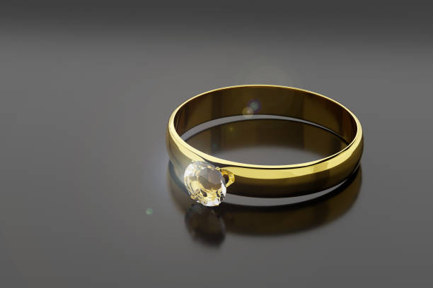 Gold and diamond ring isolated on a black background. 3d illustration.