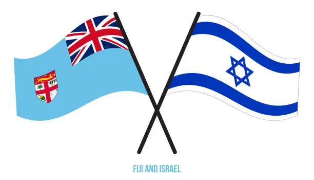 Vector illustration of Fiji and Israel Flags Crossed And Waving Flat Style. Official Proportion. Correct Colors.